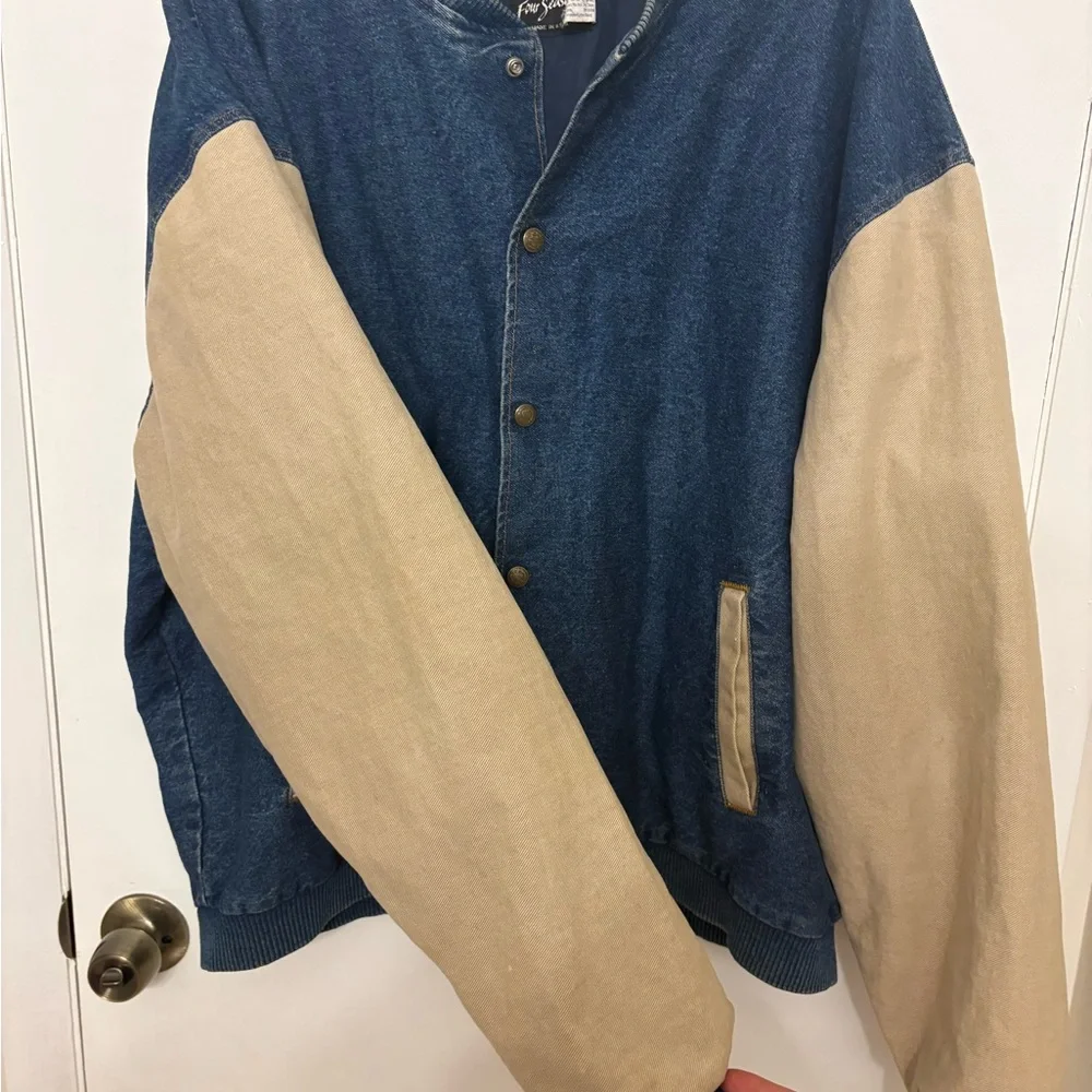 VTG 90s Four Seasons Apache Motorcycle Weatherford Texas Denim Varsity Jacket XL - Picture 5 of 9